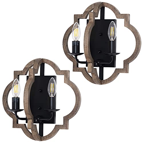VILUXY Wood Wall sconces Retro Industrial Geometric Lantern Bedside Wall Sconce Lighting Fixture Black Wall Lamp for Bedroom, Hallway, Entryway, Passway, Dining Room 2 Pack