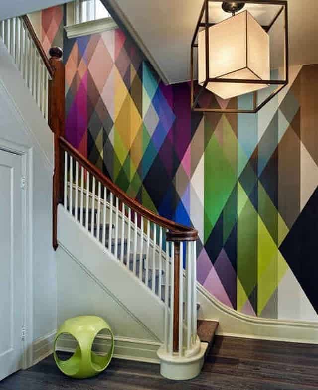 colorful abstract mural feature wall
