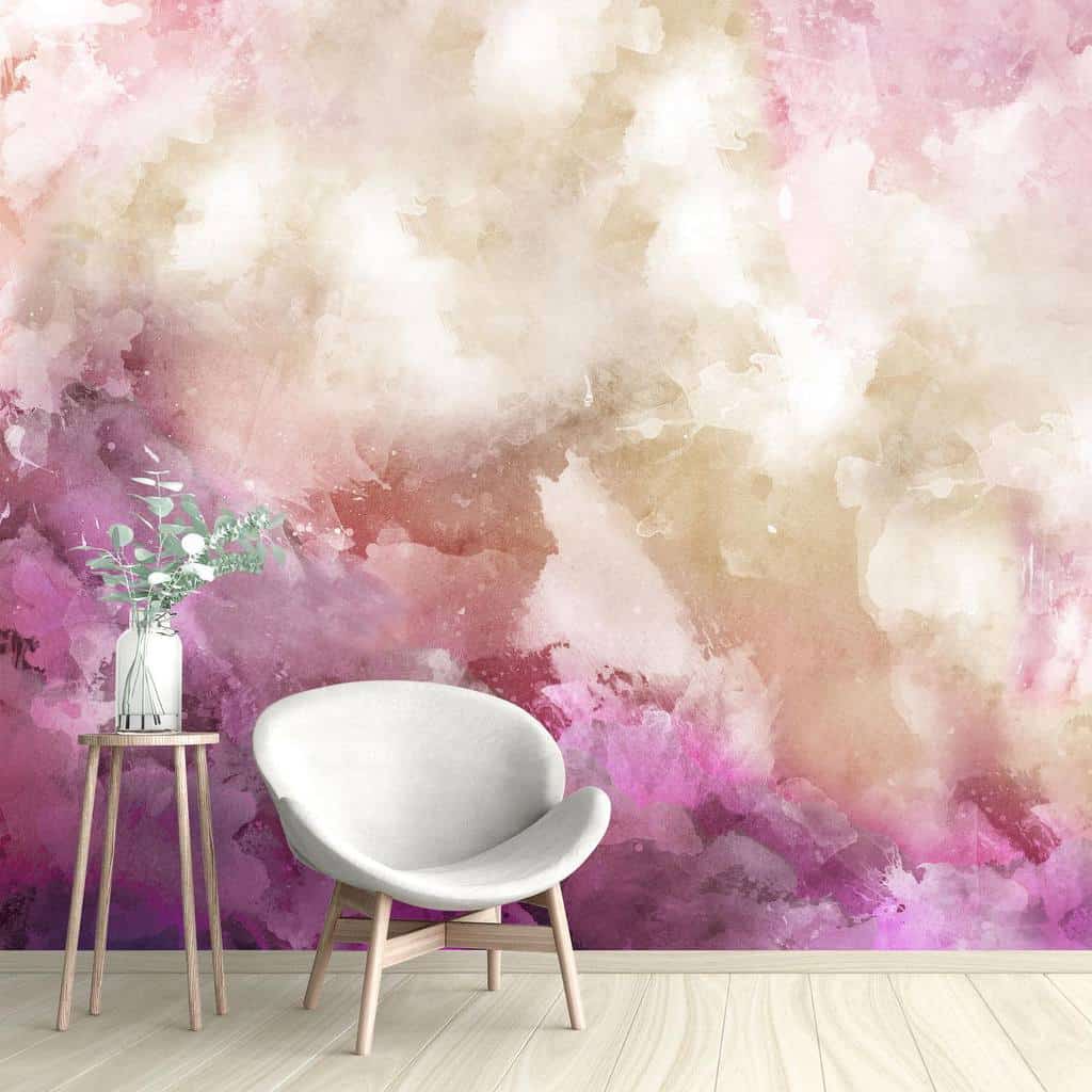 pink abstract wall mural ideas white chair 