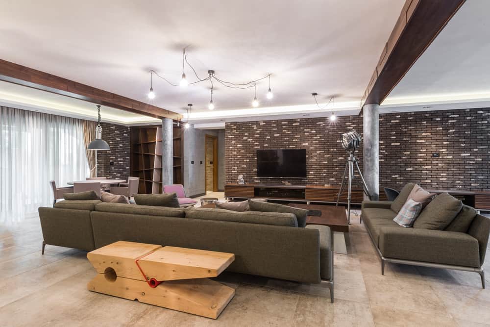 large living room brick feature wall