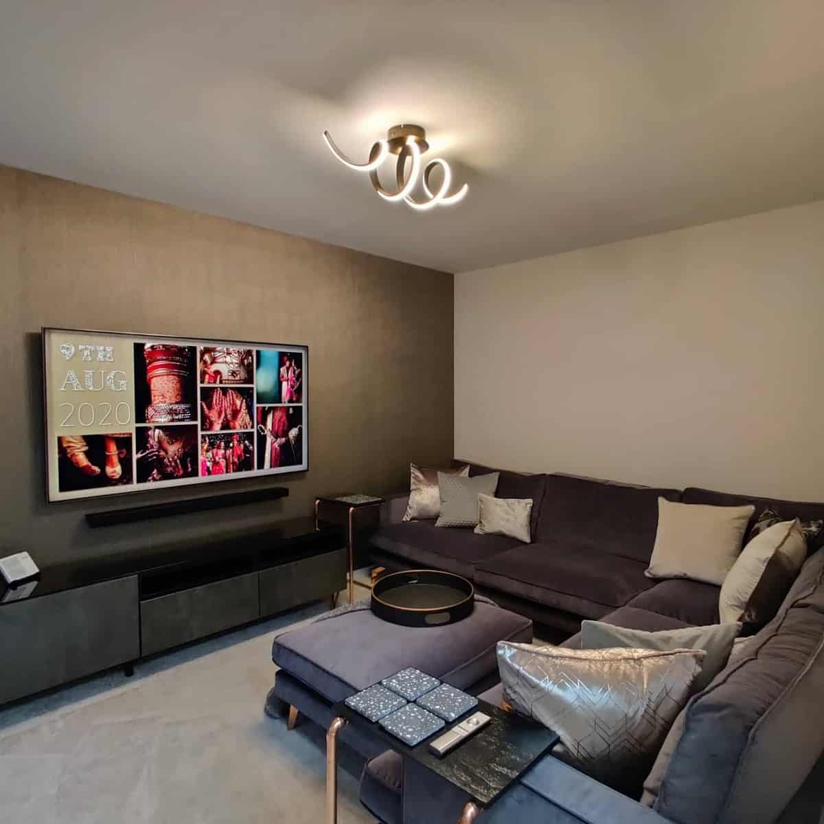 brown accent wall living room 