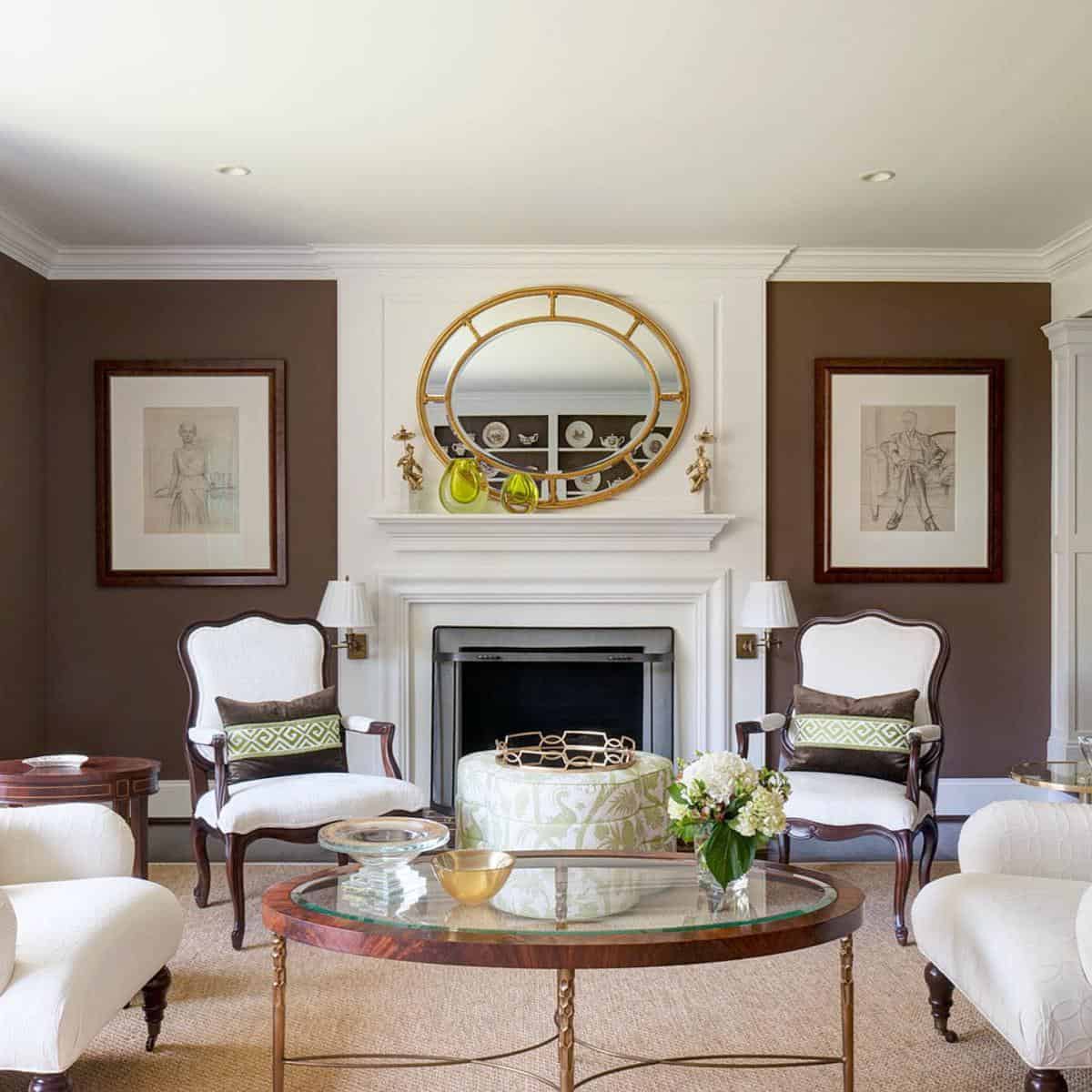 elegant living room white fireplace 