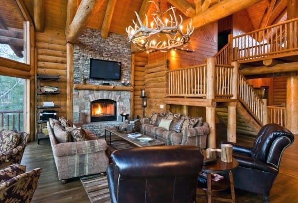 comfortable rustic cabin living room 