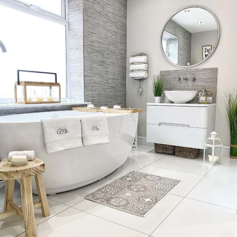 large white bathtub in modern bathroom