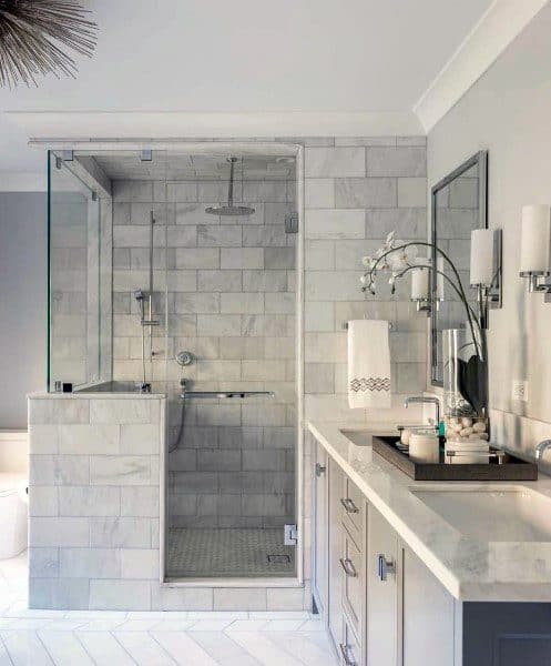 gray tile shower bathroom