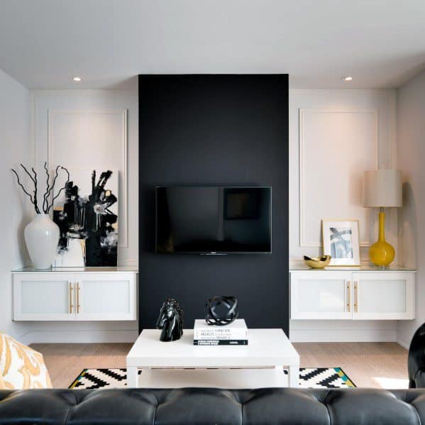 Black And White Painted Luxury Television Wall With Decor
