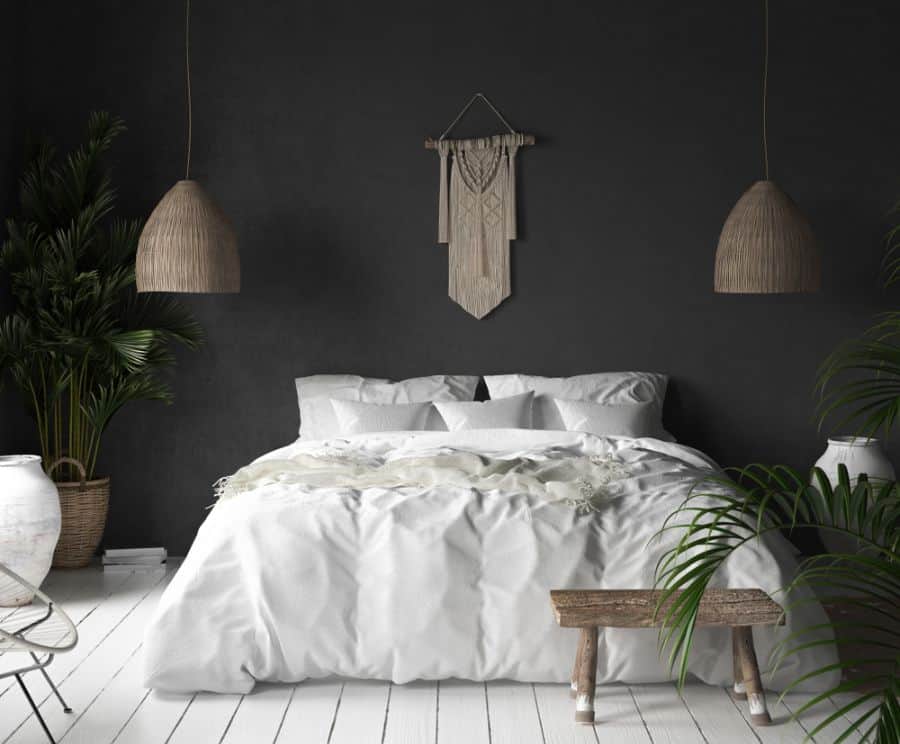 black wall white bed modern bedroom