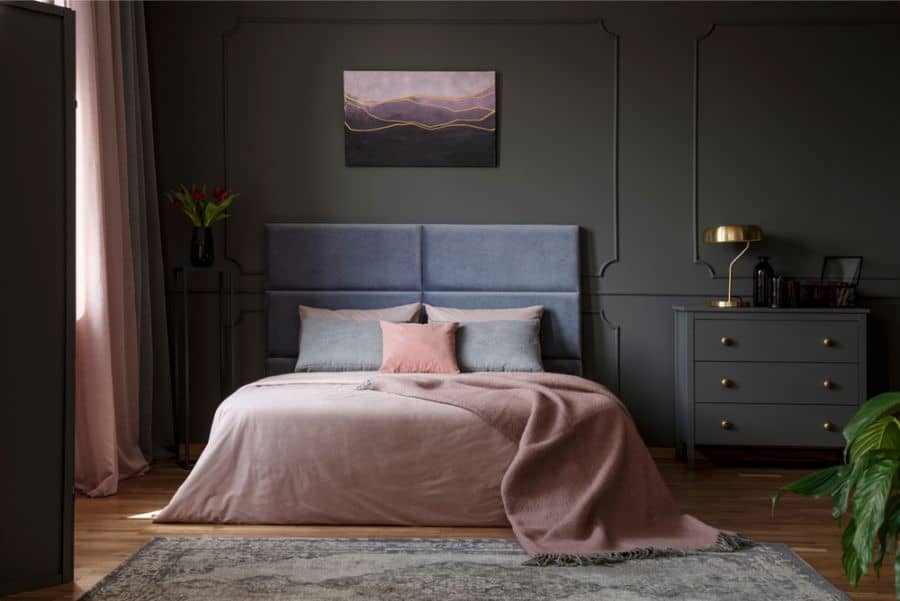 grey wall pink bedroom decor