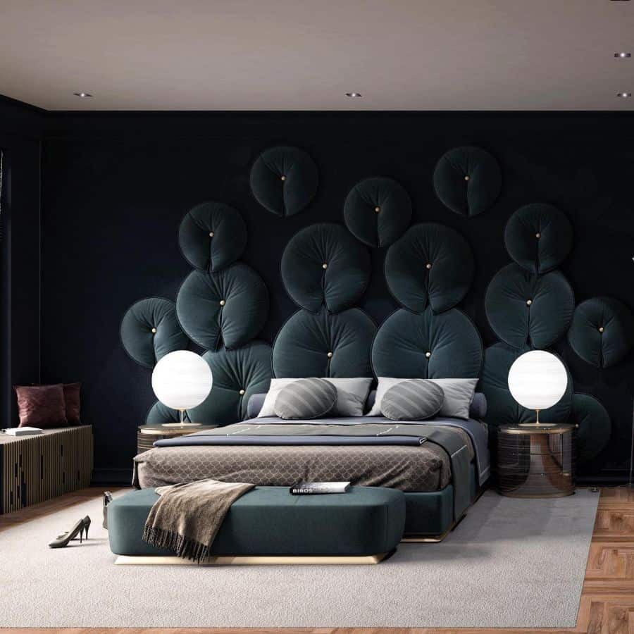 modern black bedroom cushions on wall