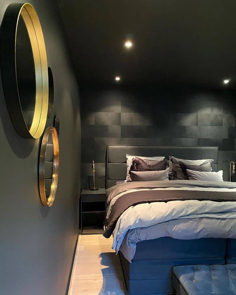 black bedroom gold accent wall mirrors