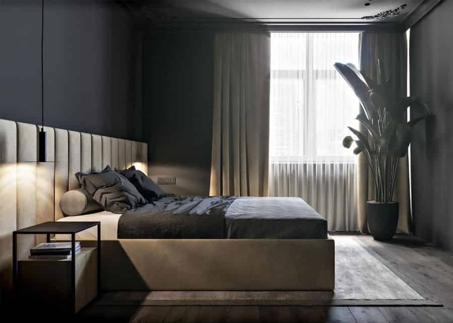 modern black bedroom hardwood floors