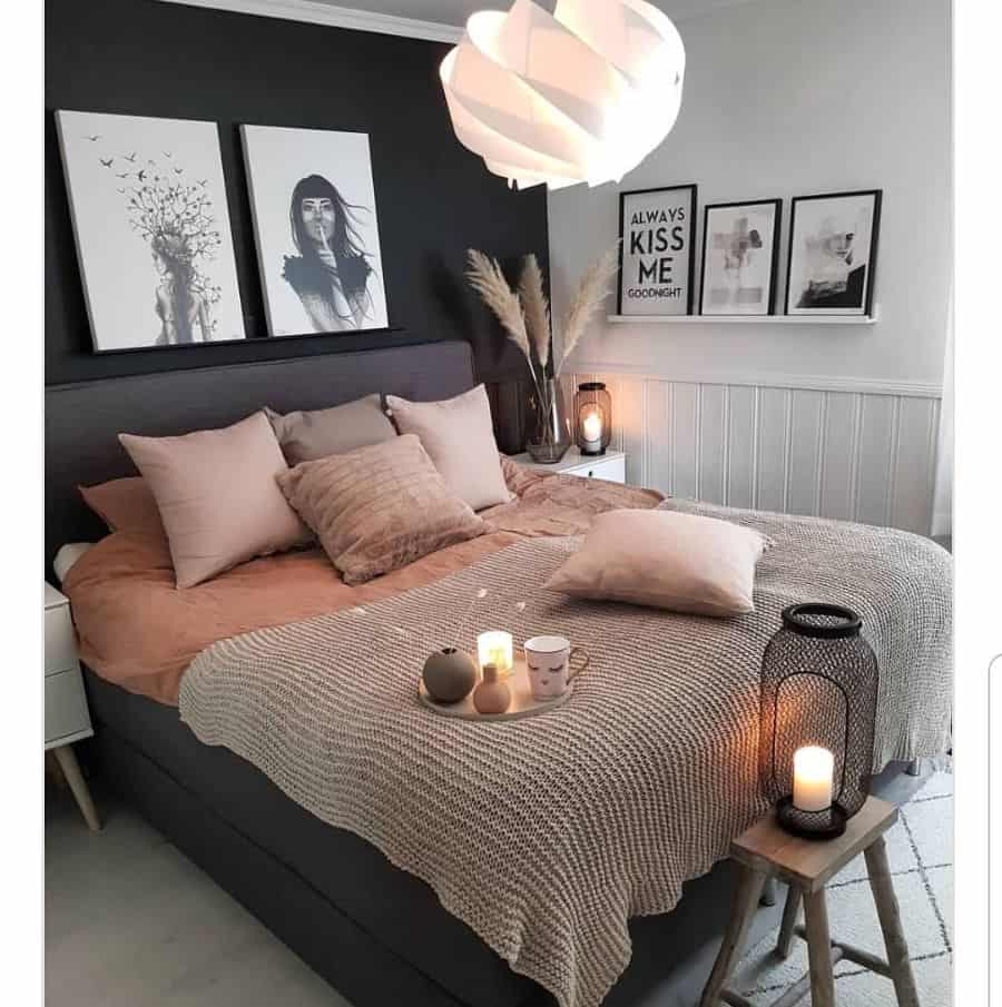 black feature wall modern bedroom
