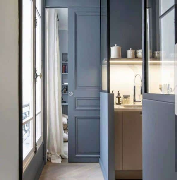 Blue Kitchen Pantry Ideas For Pocket Door Interior