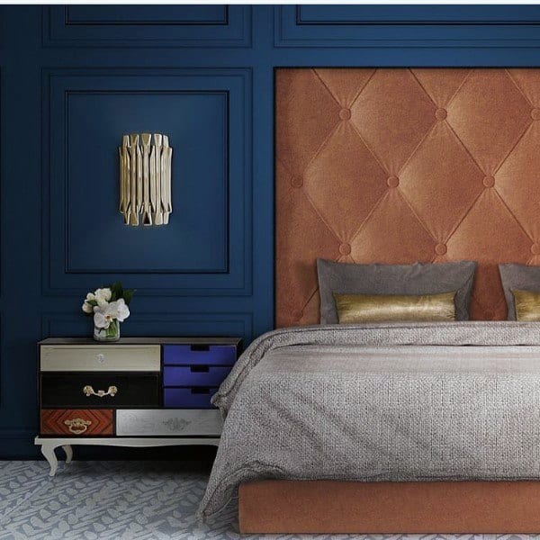 luxury vintage bedroom blue accent wall