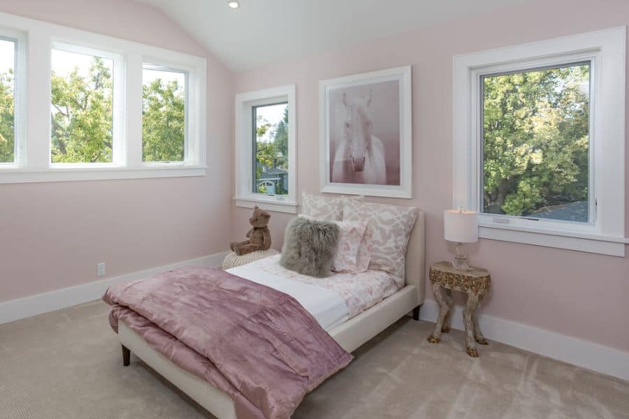 pink girls bedroom carpet floor framed horse wall photo 