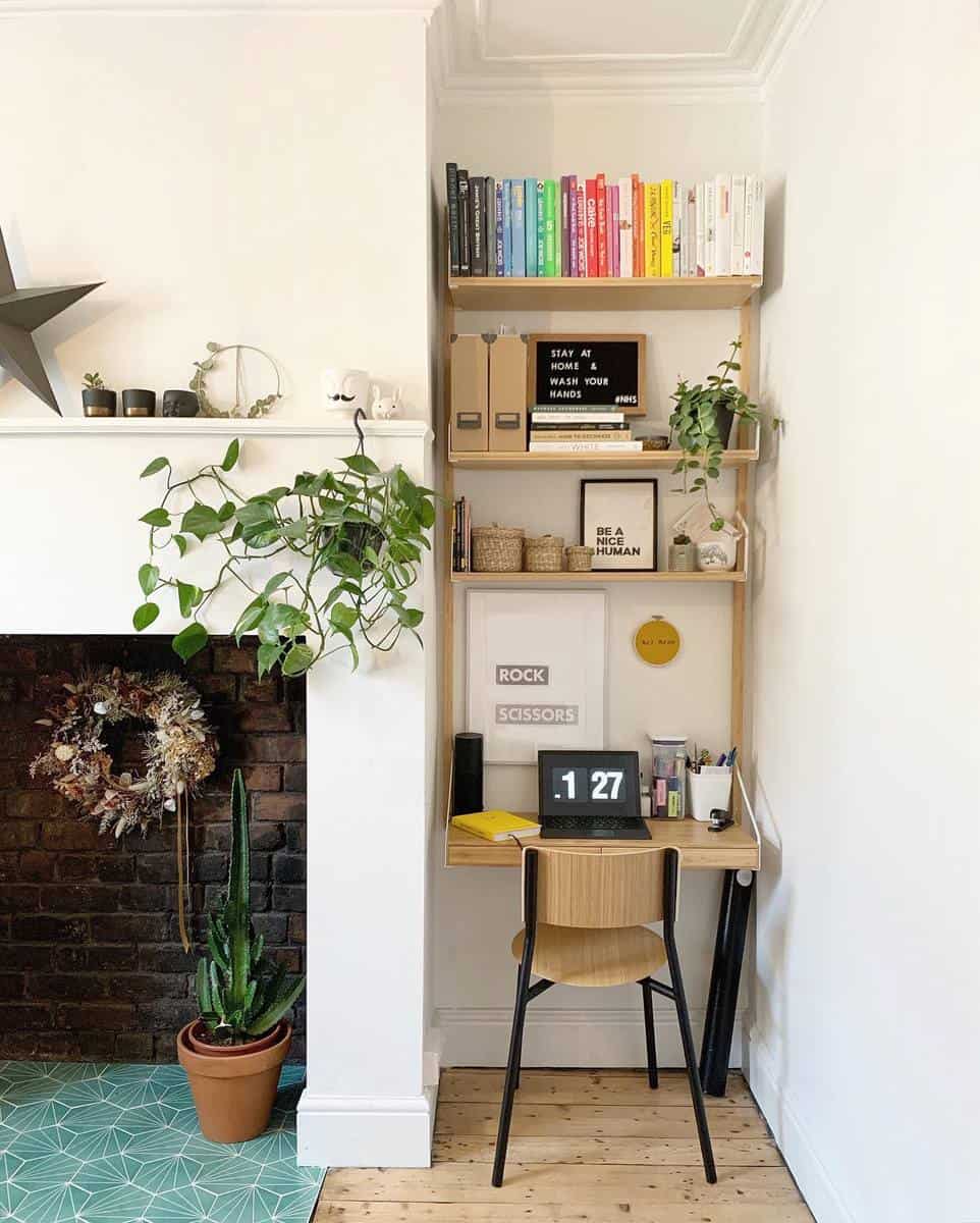 small office nook and fireplace 