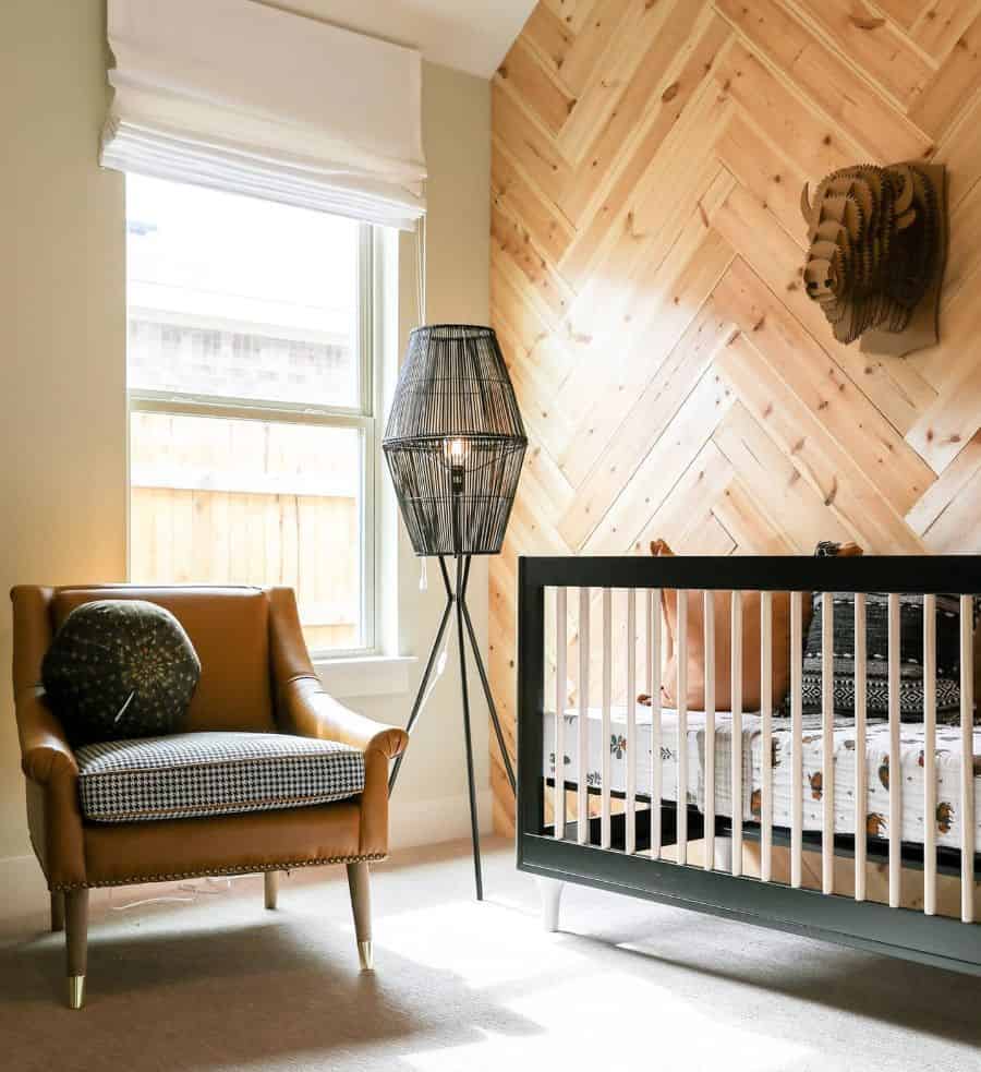 wood panelling baby's room
