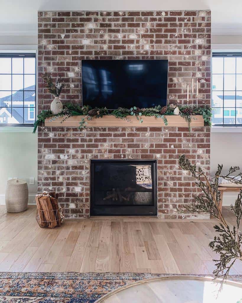 classic brick fireplace wall ideas rustic feel mantle tv 