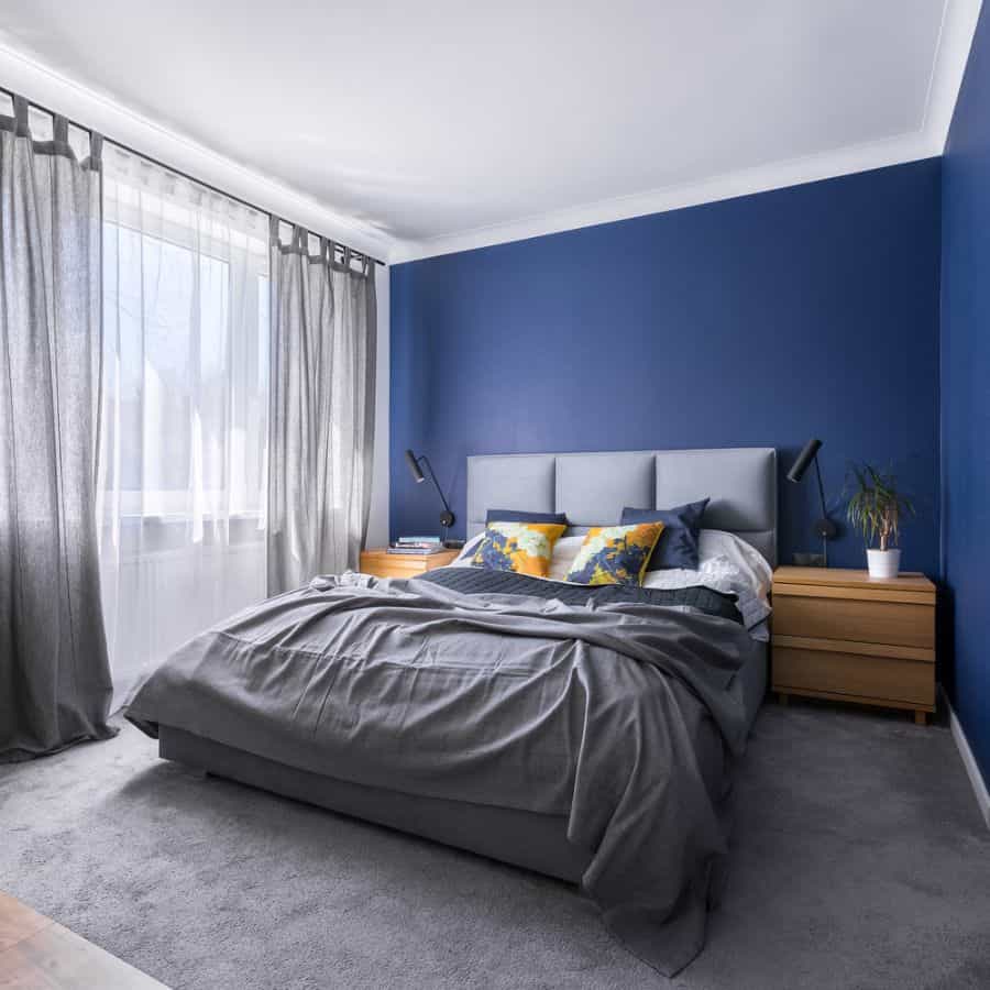 modern blue bedroom grey carpet 