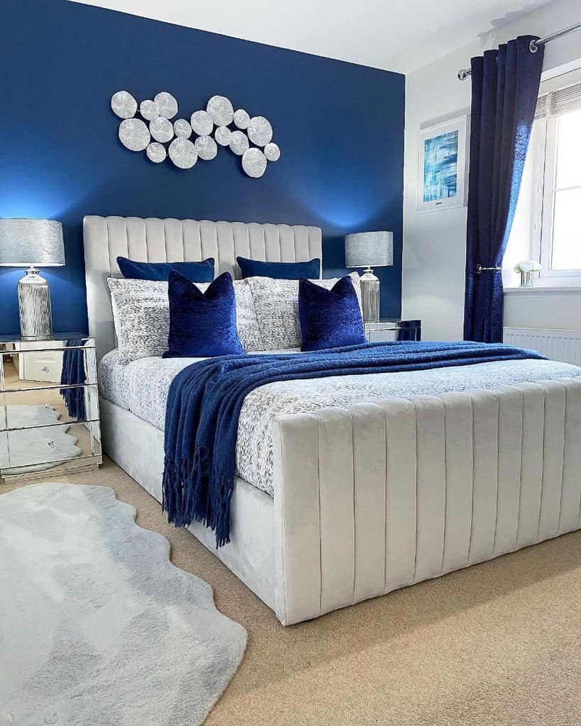 blue bedroom reflective bedside tables 