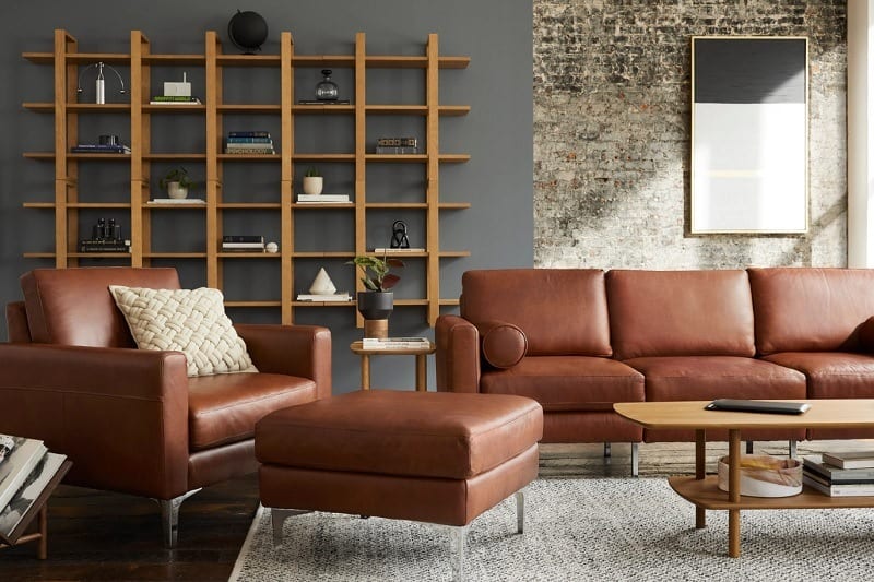 burrow american made furniture brand brown couch and ottoman 
