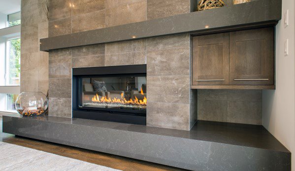 Cabin Grey Stone Fireplace Tile Ideas