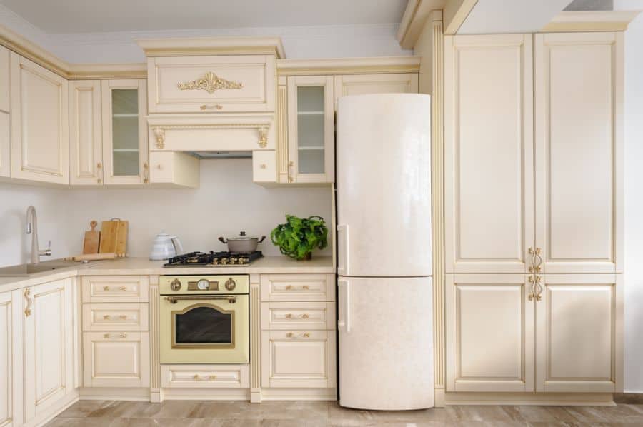 cream country kitchen large cabinets 