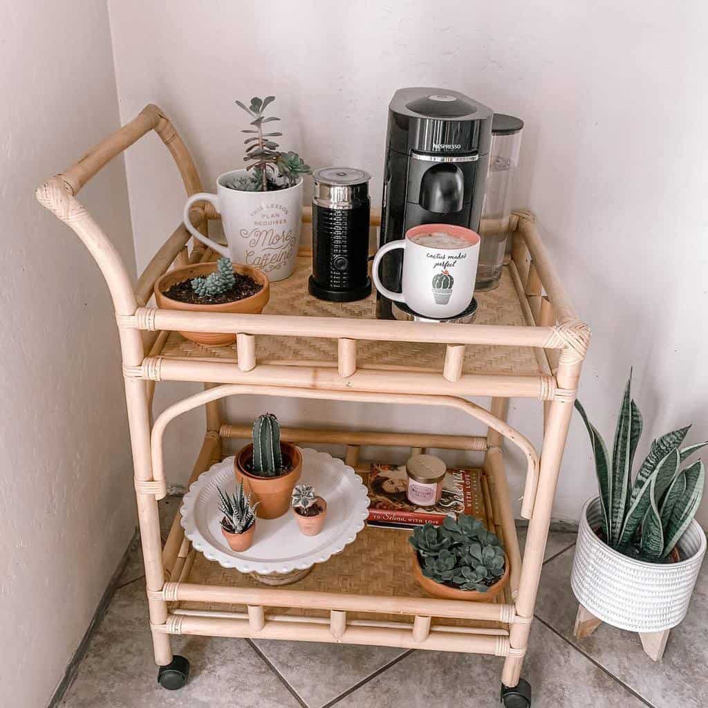 coffee bar cart with cactus