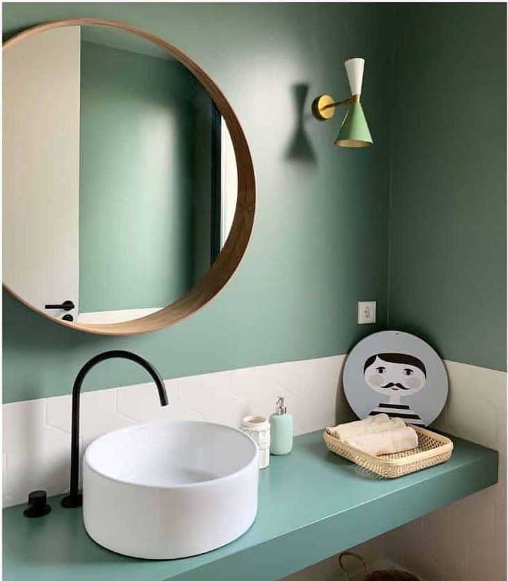 sleek modern green bathroom 