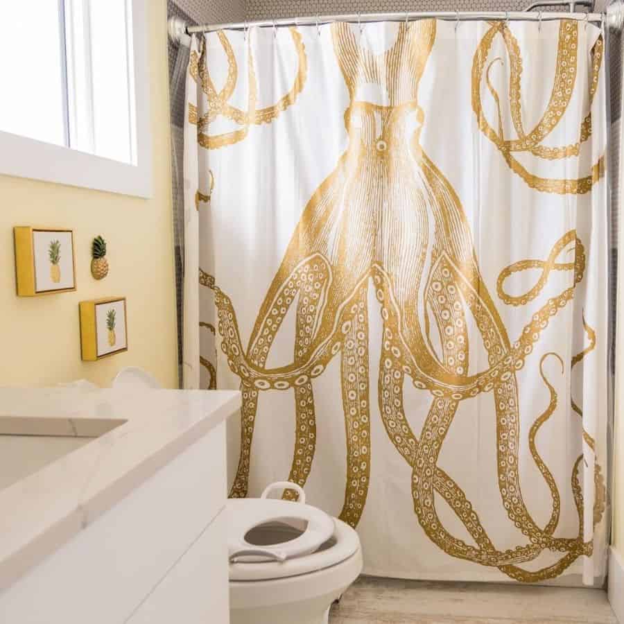 kids bathroom octopus shower curtain pineapple wall art 