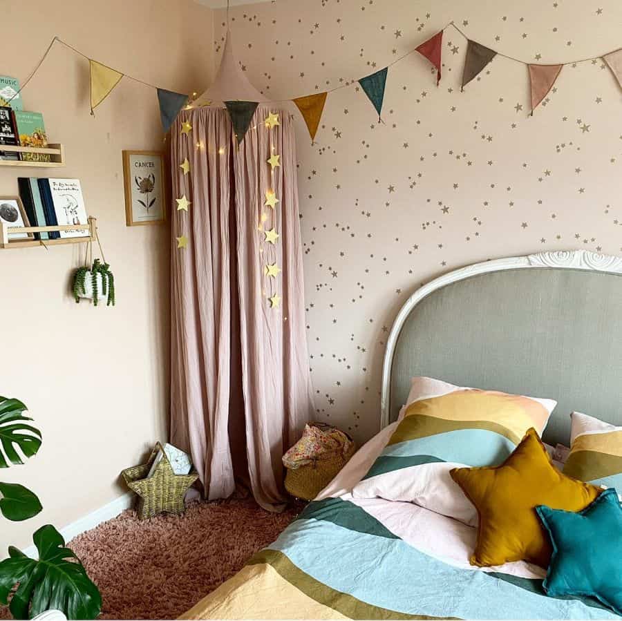 colorful vintage bedroom stars on the wall