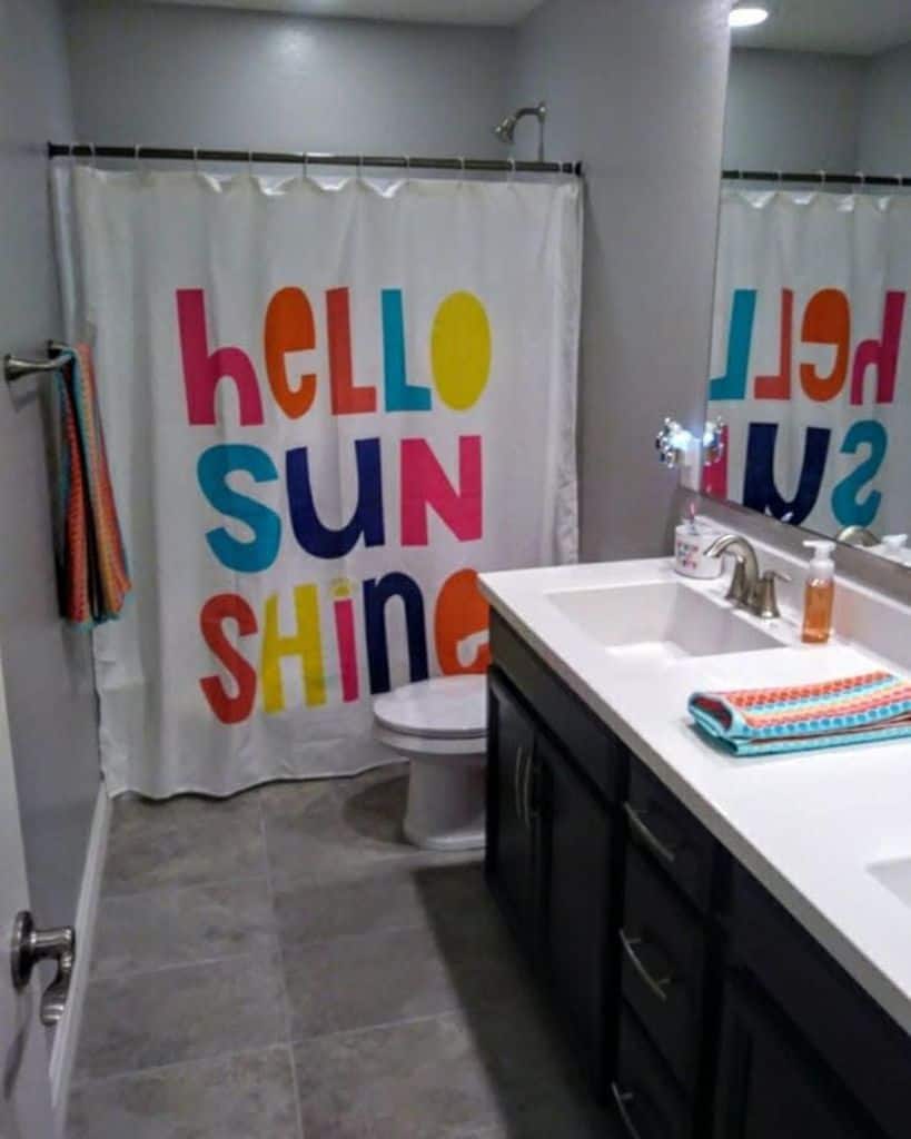 hello sun shine shower curtain kids bathroom 