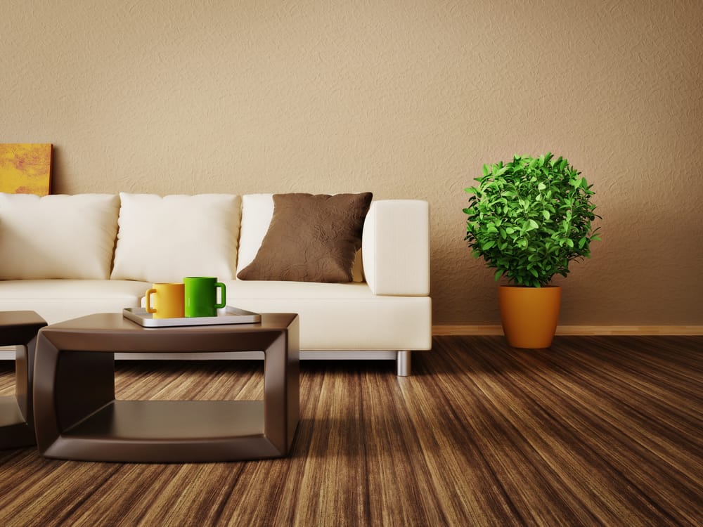 modern brown living room beige couch potted plant