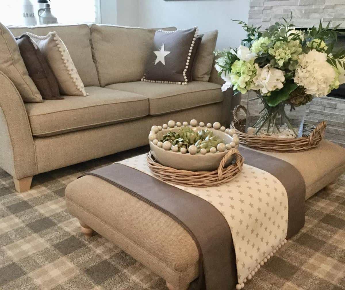 contemporary living room ottoman flowers