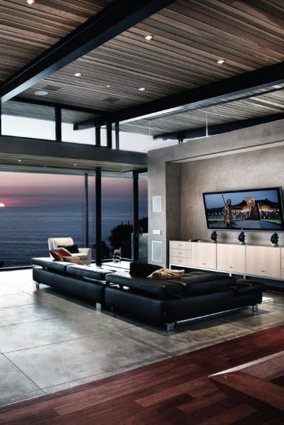 Contemporary Living Rooms Interior Designs Tv Walls Concrete Finish