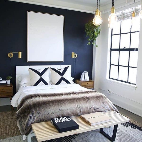 dark blue modern bedroom white wall ss
