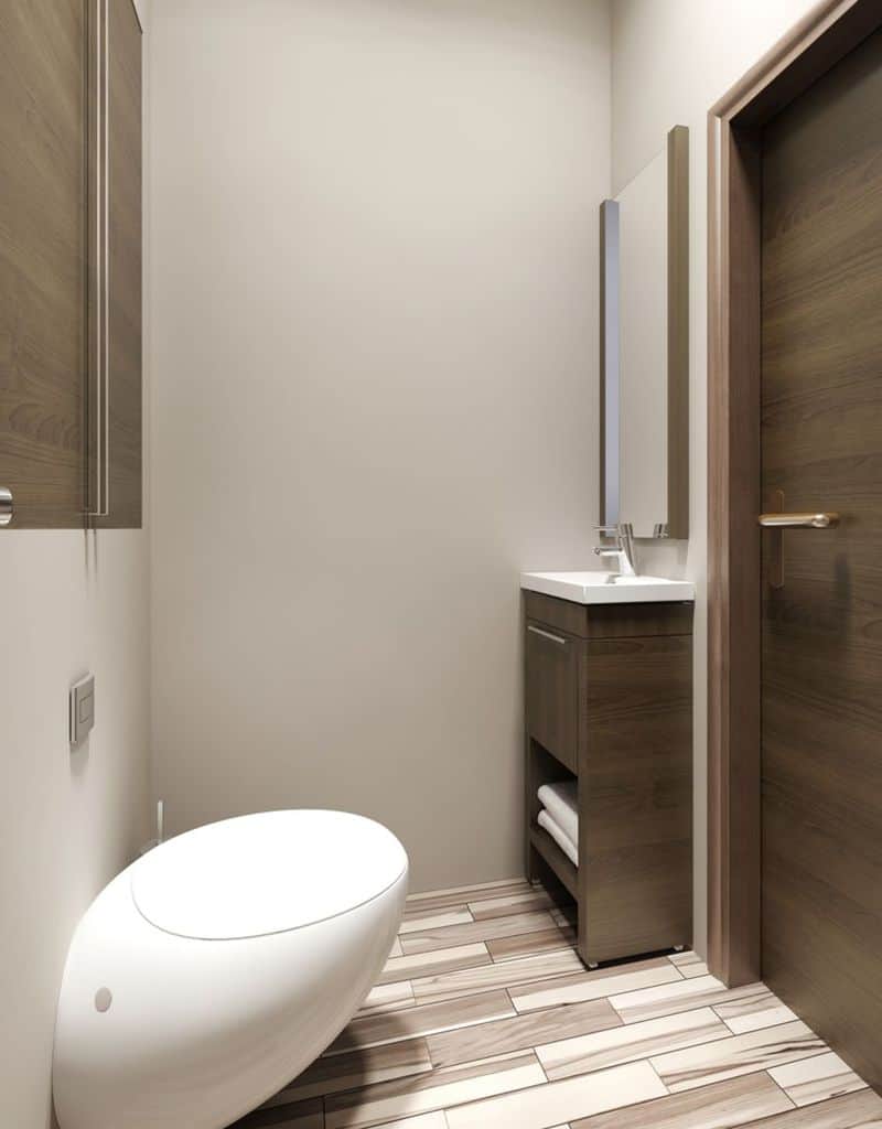 contemporary small powder room with oval toilet