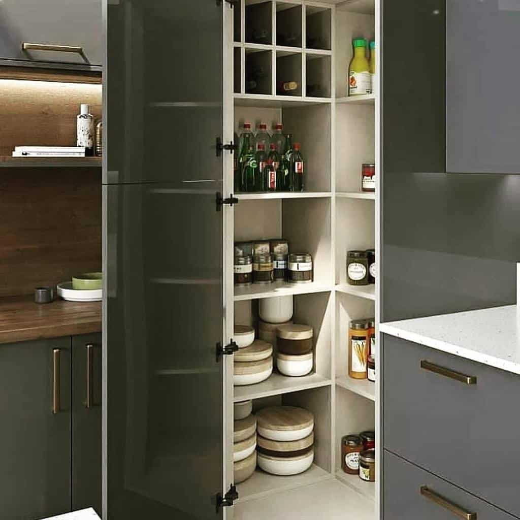 small gray corner cabinet pantry