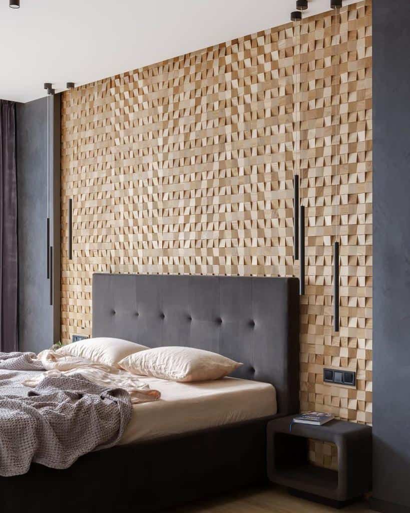 wood paneling wall design bedroom 