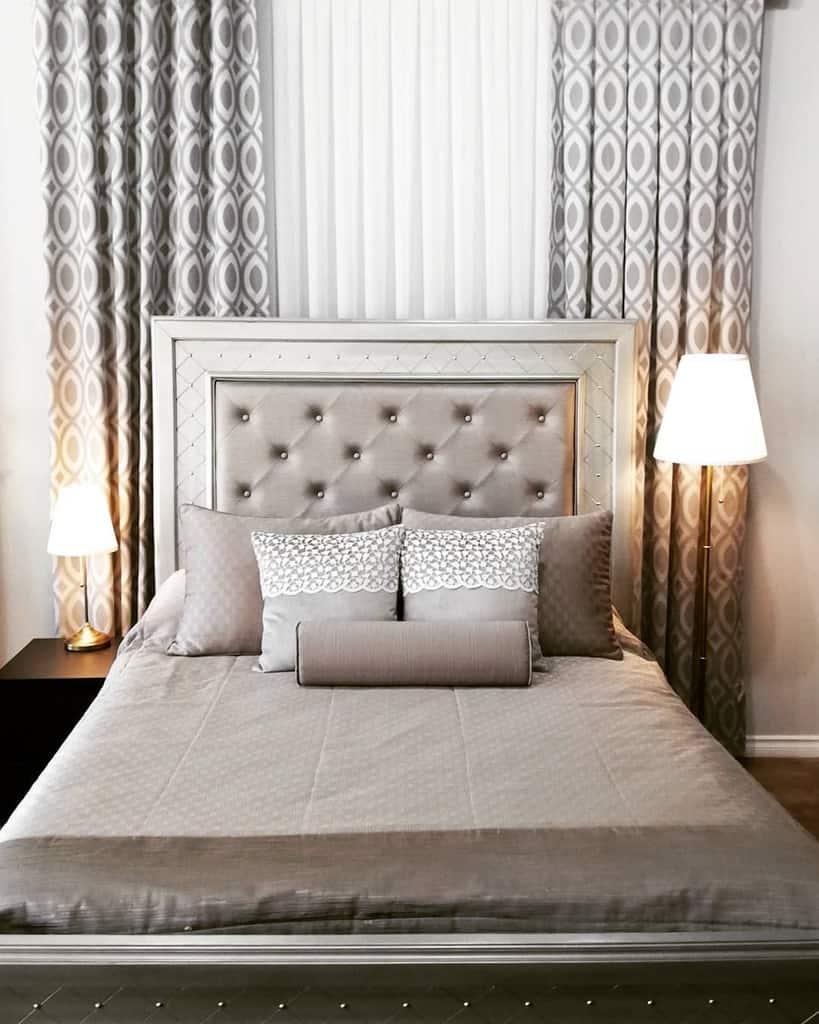 gray pattern drapes modern bedroom 