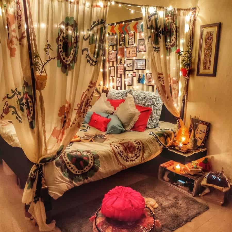 gypsy boho bedroom fairy lights framed wall art 
