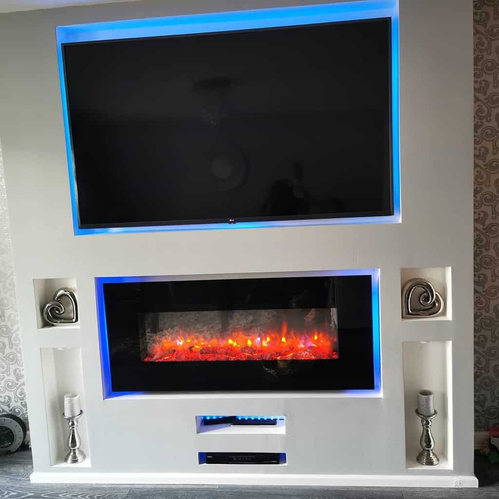 electric fireplace white wall mounted tv led lights 