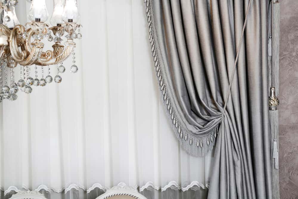 elegant gray curtains chandelier