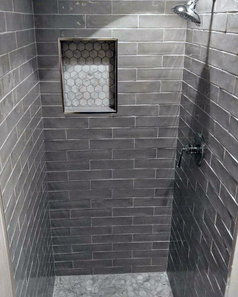 small gray tile shower 