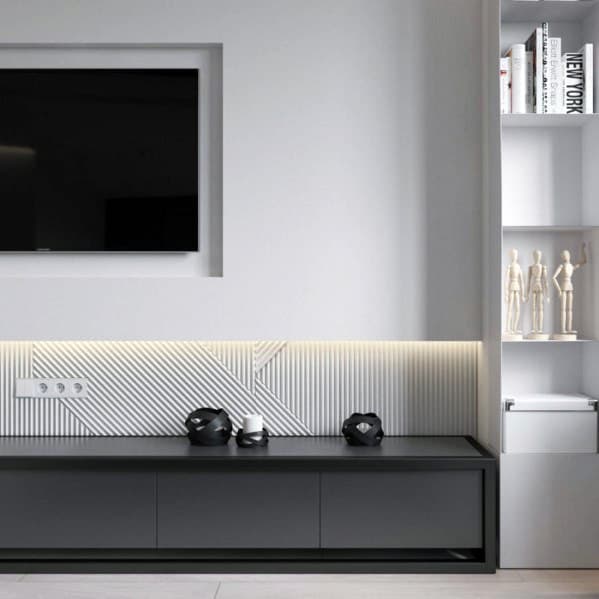 Exceptional Television Wall White And Black Modern Ideas