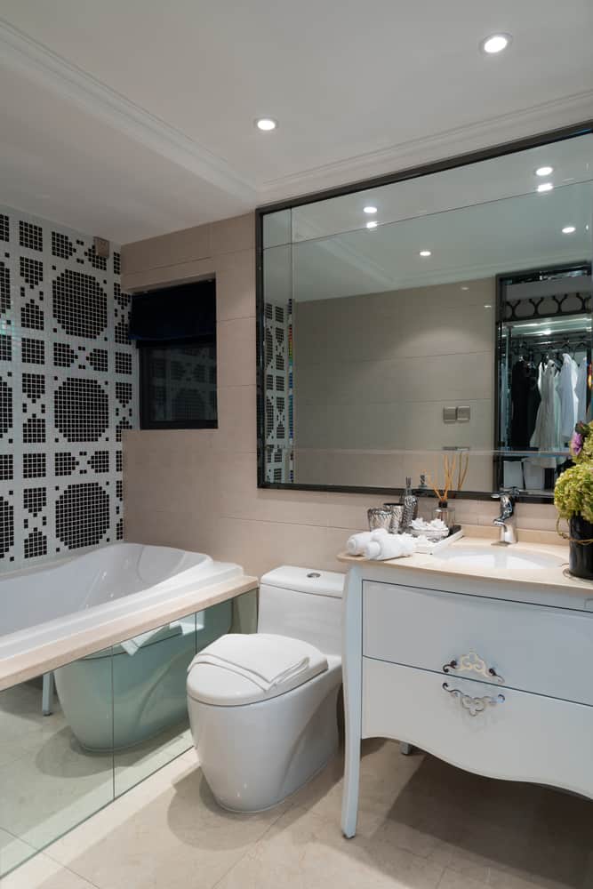luxury elegant bathroom with mirror bathtub 