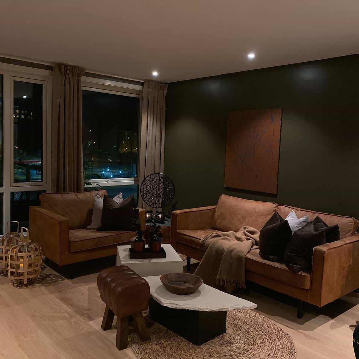 dark living room brown furniture 