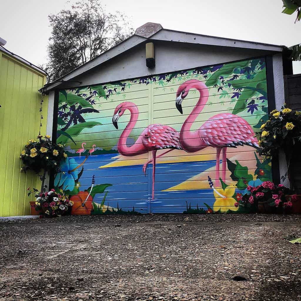 flamingo garage wall art mural 