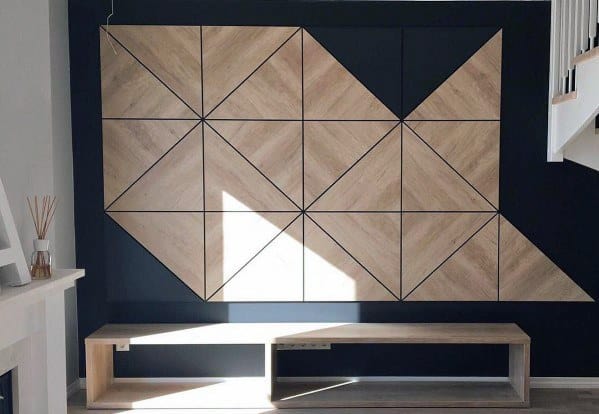 Geometric Wood Pattern Tv Wall Design Ideas
