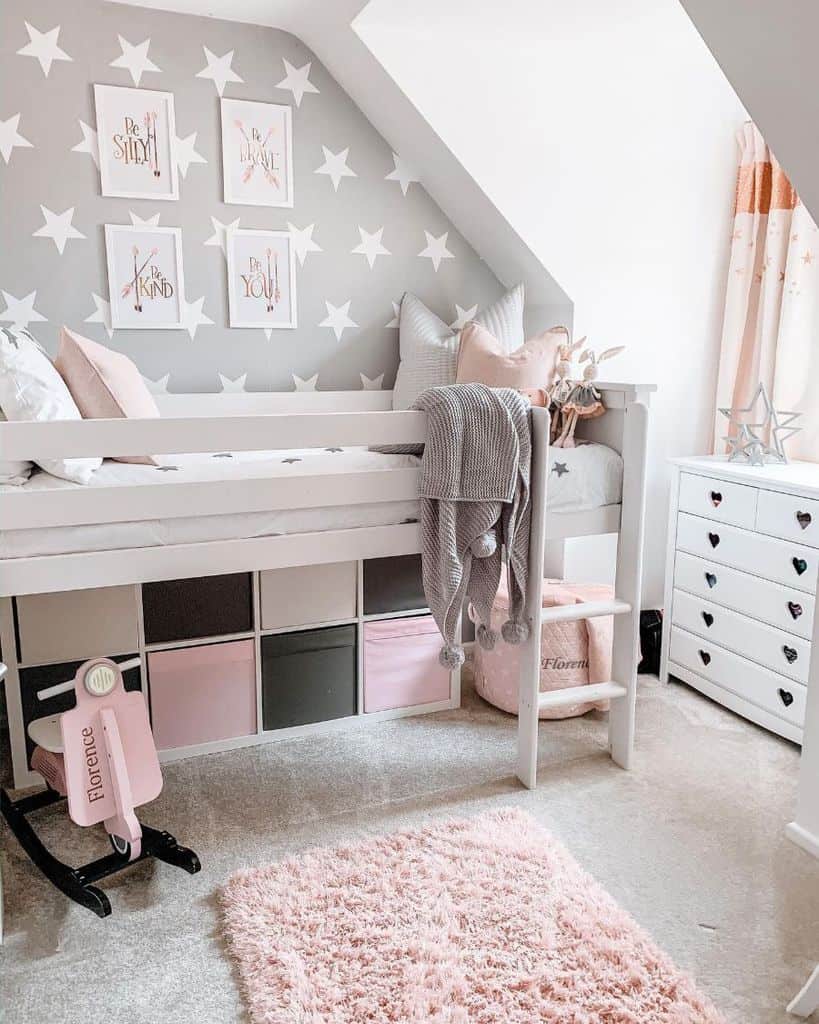 small girls bedroom with under bed storage 